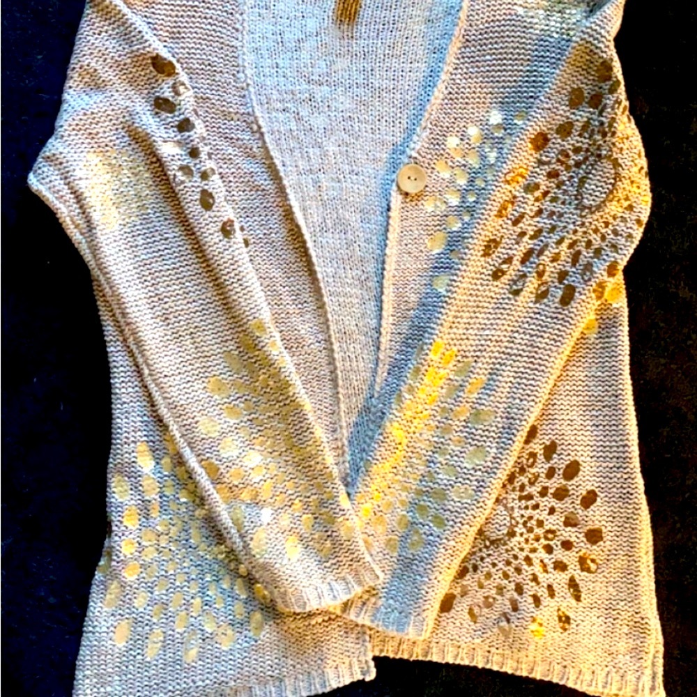Chico’s Knitted Cardigan with Chrome Gold Embellishment Accents